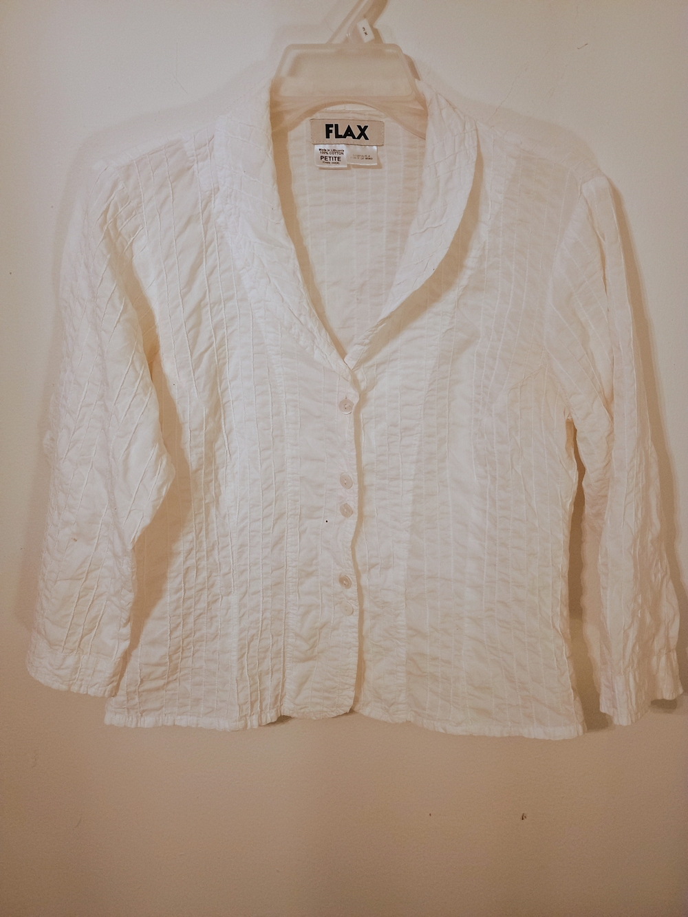 FLAX White Textured Petite 100% Cotton Button-Front Lightweight Shirt Jacket